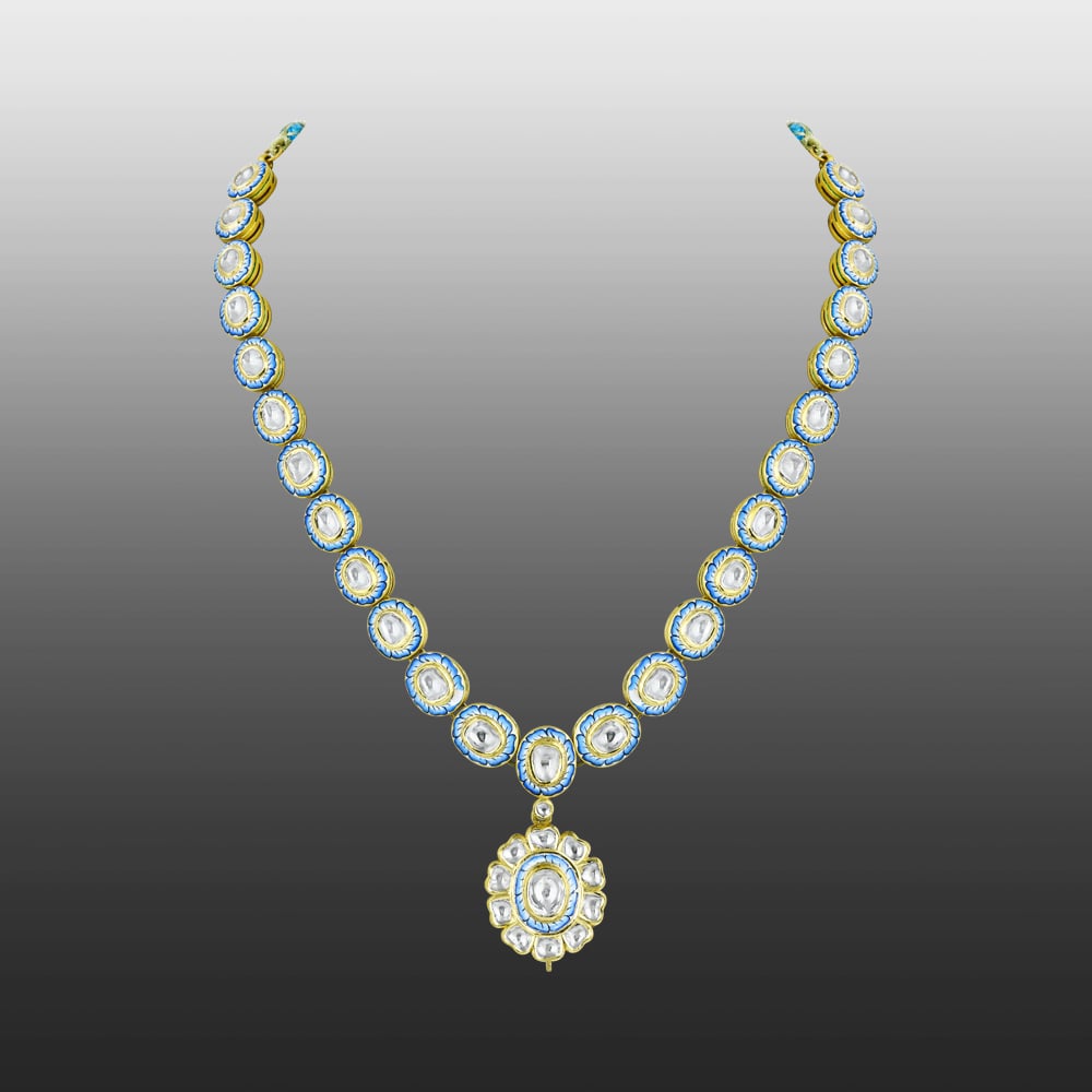 Turquoise Enamel Floral Polki Necklace